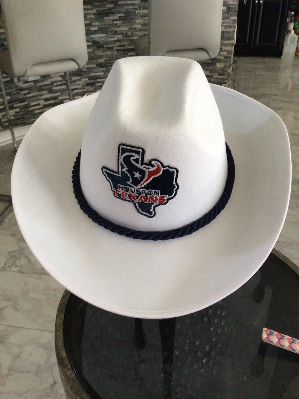 Houston Texans White Cowboy Hat with Navy Trim